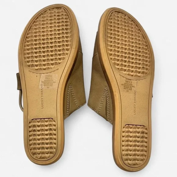 Lucky Brand Nekoda Slide Sandals Dune Taupe Leather Boho Cottagecore Beach Indie - Picture 6 of 8
